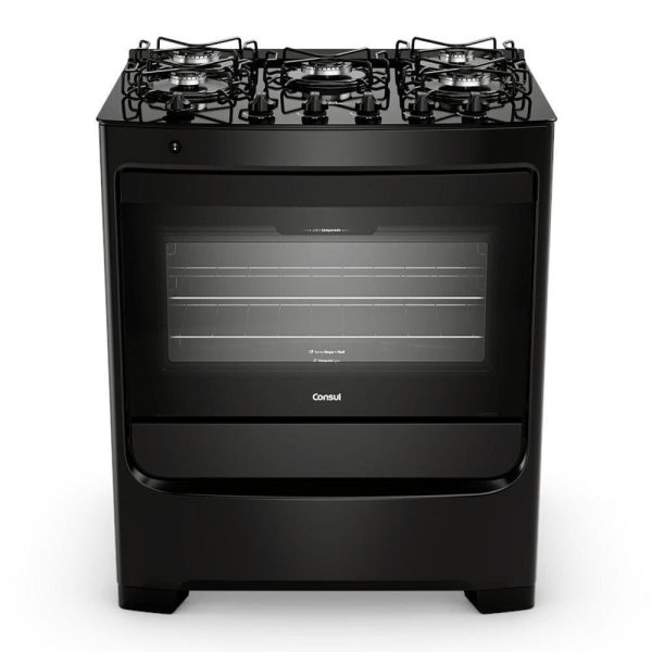 Fogão de Piso Consul 5 Bocas Cfs5vbeuna Acendimento Automático Mesa de Vidro Preto Bivolt