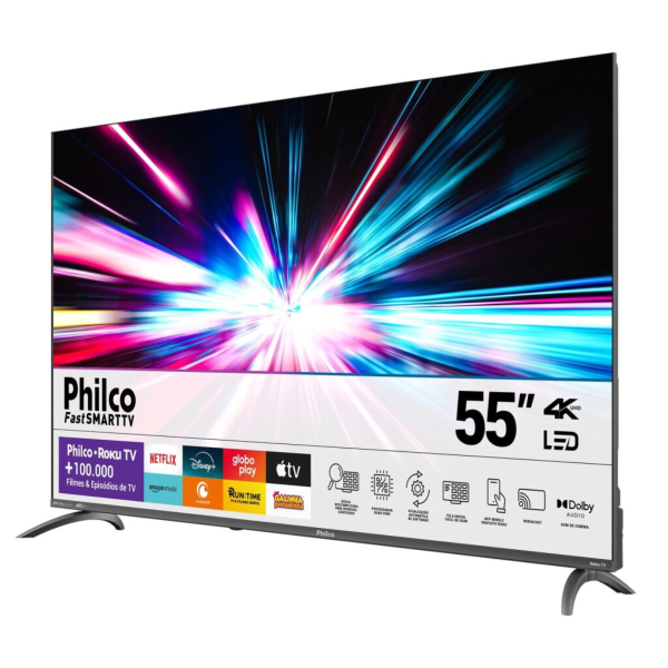 Smart tv 55 philco 4k uhd led roku tv dolby audio 