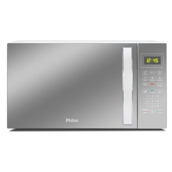 Micro-ondas Philco 33L Branco e Espelhado 1400W Potência e Praticidade em Sua Cozinha